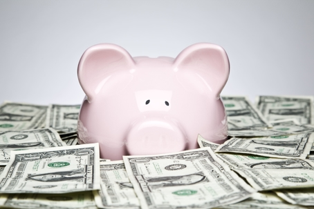 Piggy Bank with Dollar Bills